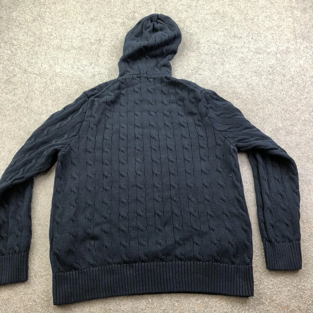 Polo Ralph Lauren Sweater Mens Large Blue Cable Knit Hooded Pullover Logo
